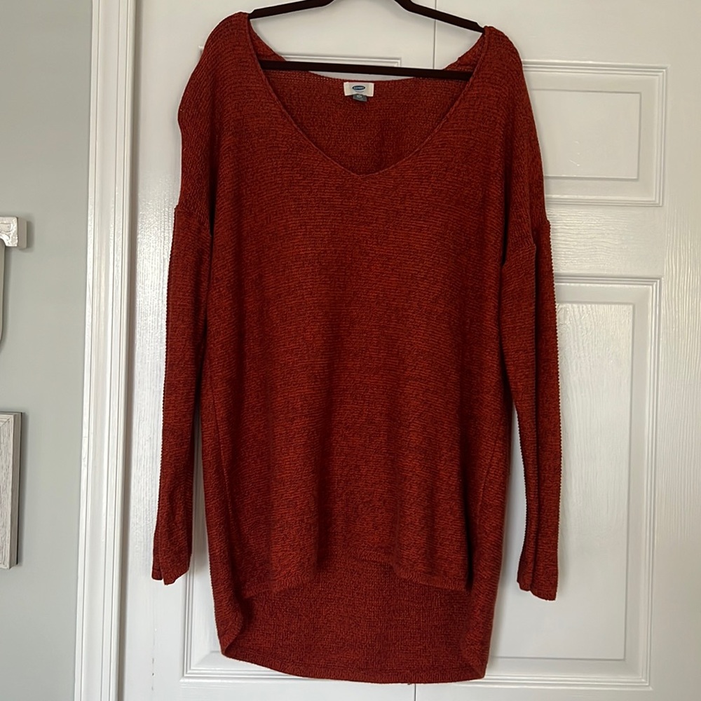 Old Navy Burnt Orange Cable Knit Rounded V-Neck Sweater Size XXL Cozy